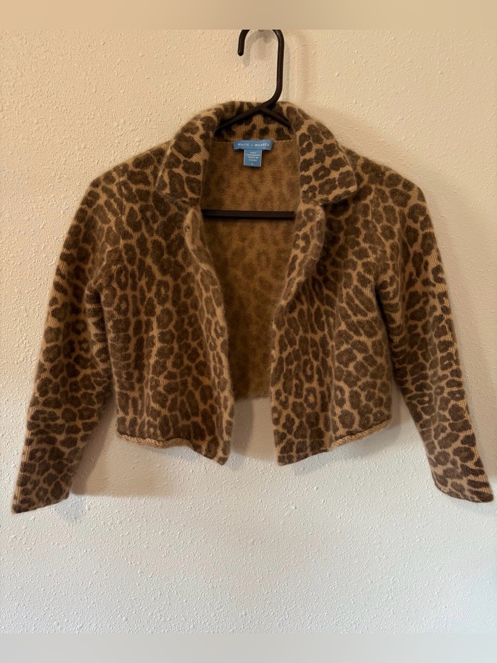 White + Warren Cashmere Leopard-print Cropped Cardigan